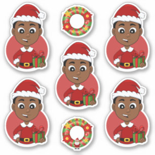 Cute African American Kerstboy cartoon Sticker