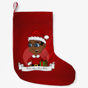 Cute African American Kerstboy met een bril Kleine Kerstsok