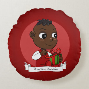 Cute African American Kerstmis cartoon Rond Kussen