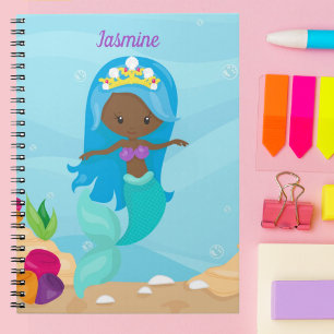 Cute African American Mermaid Beach Girl Custom Notitieboek