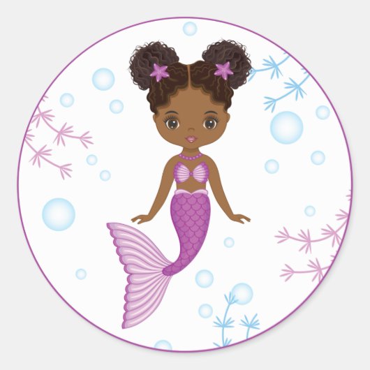 Cute African American Mermaid Round Sticker (Voorkant)