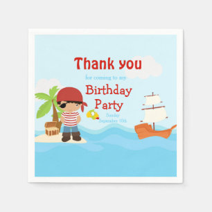 Cute African American Pirate Boy in Red Birthday Servet