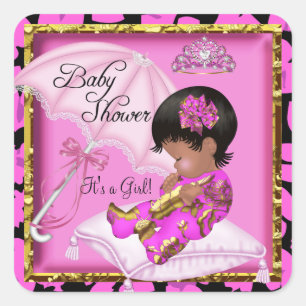 Cute African Baby shower Pink Leopard Vierkante Sticker