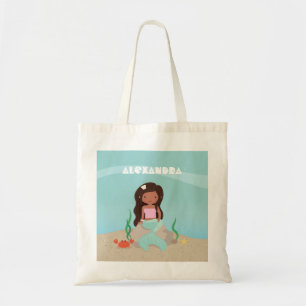 Cute Afro-Amerikaanse Zeemeermin Meisje Boodschapp Tote Bag