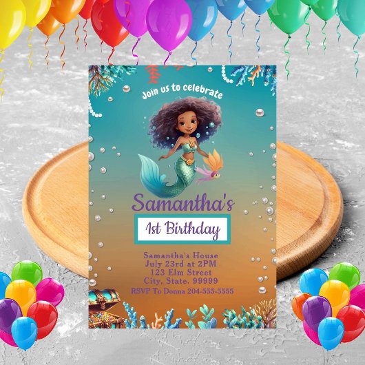 Cute Afro Mermaid Invitation d'anniversaire pour e