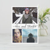 Cute Afstuderen Love and Bedankt Script Three Phot Kaart (Staand voorkant)