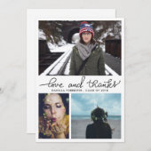 Cute Afstuderen Love and Bedankt Script Three Phot Kaart (Voorkant / Achterkant)