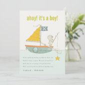 Cute Ahoy Teddy Bear Sailboat Baby Faire-part (Debout devant)