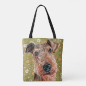 Cute Airedale Terrier en Green Flower Pattern Draagtas (Achterkant)