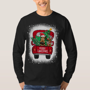 Cute Airedale Terrier Red Truck Merry Kerstmis Bl T-shirt