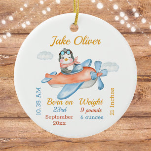 Cute Airplane Penguin Baby Boy Stats Ceramic Ornam Keramisch Ornament