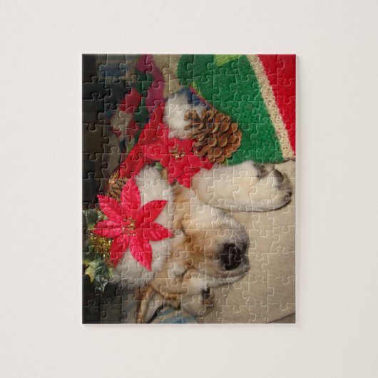 Cute akita hond slaapt gekleed voor kerstmis legpuzzel (Verticaal)