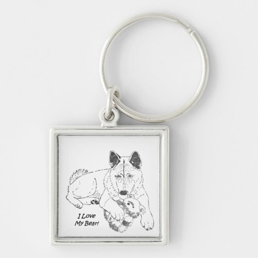 Cute akita with teddy bear dog art keychain (Voorkant)