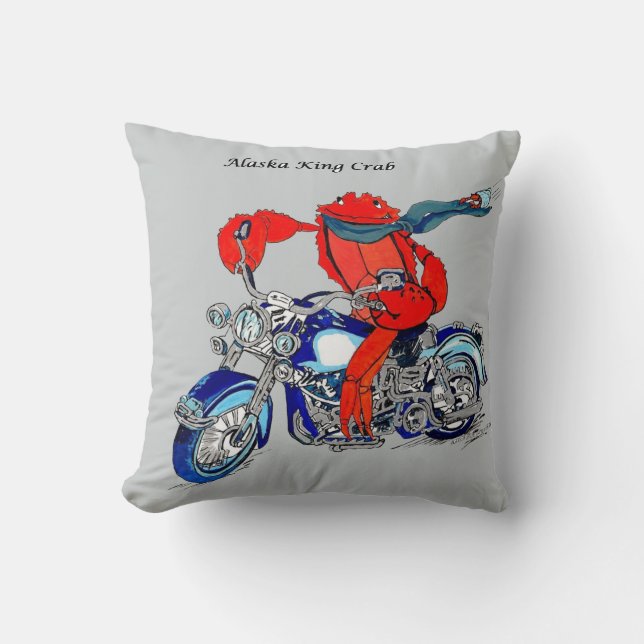 Cute Alaska King Crabe & Motorcycle Jeter Oreiller (Recto)
