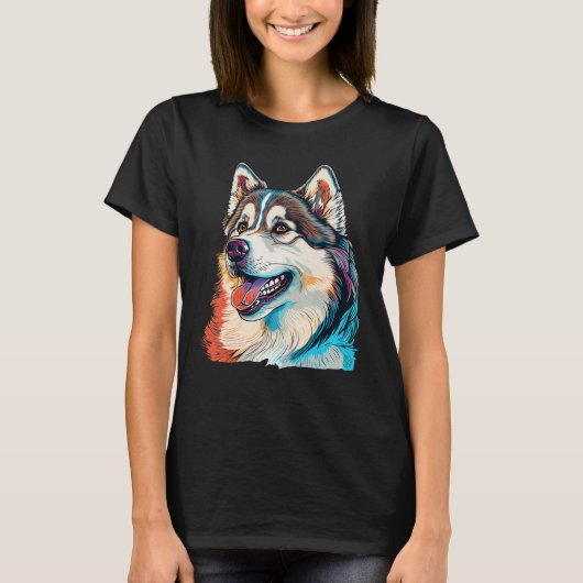Cute Alaskan Malamute Dog on Alaskan Malamute 3 T-shirt (Voorkant)