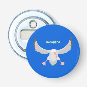 Cute albatross vogelvliegende cartoon illustratie button flesopener