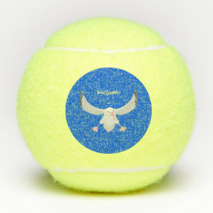 Cute albatross vogelvliegende cartoon illustratie tennisballen