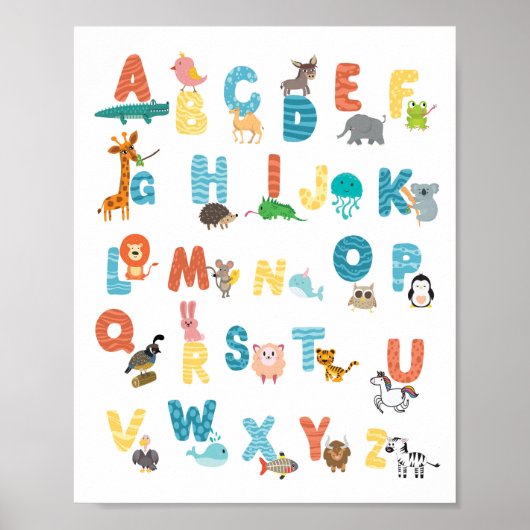 Cute alfabetposter dieren poster (Voorkant)