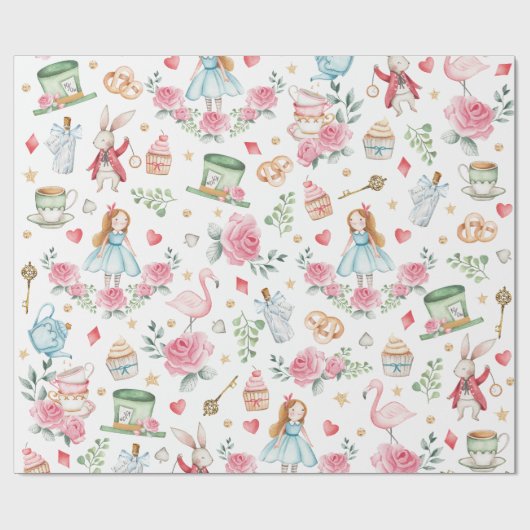 Cute Alice in Wonderland Mad Hatter Tea Party Cadeaupapier (Vlak)