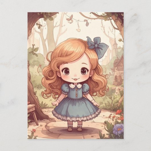 Cute Alice in Wonderland Whimsical Woodland Art Briefkaart (Voorkant)
