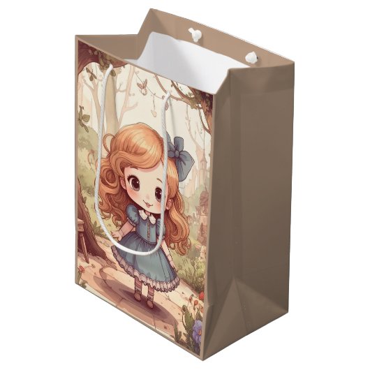 Cute Alice in Wonderland Whimsical Woodland Art Medium Cadeauzakje (Voorkant Gekanteld)