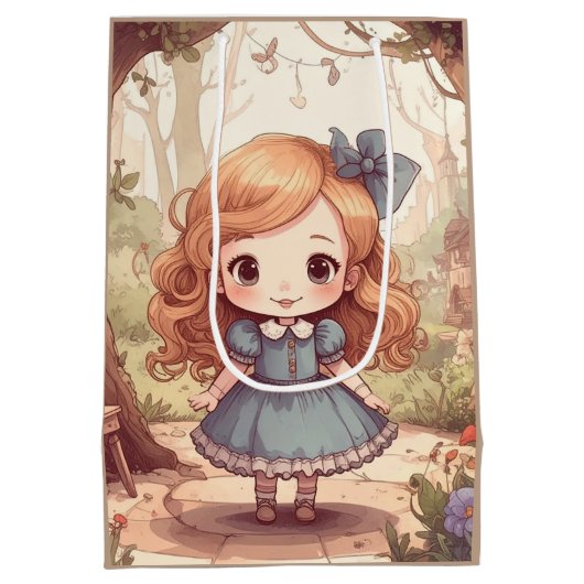 Cute Alice in Wonderland Whimsical Woodland Art Medium Cadeauzakje (Achterkant)