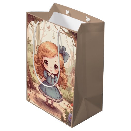 Cute Alice in Wonderland Whimsical Woodland Art Medium Cadeauzakje (Achterkant Gekanteld)