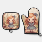 Cute Alice in Wonderland Whimsical Woodland Art Ovenwant & Pannenlap Set (Voorkant)