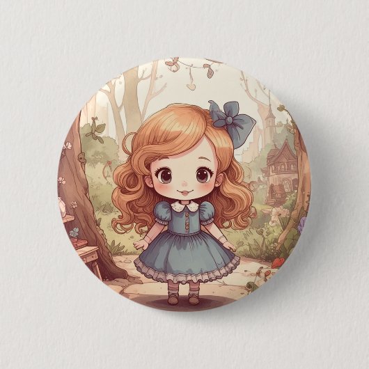 Cute Alice in Wonderland Whimsical Woodland Art Ronde Button 5,7 Cm (Voorkant)
