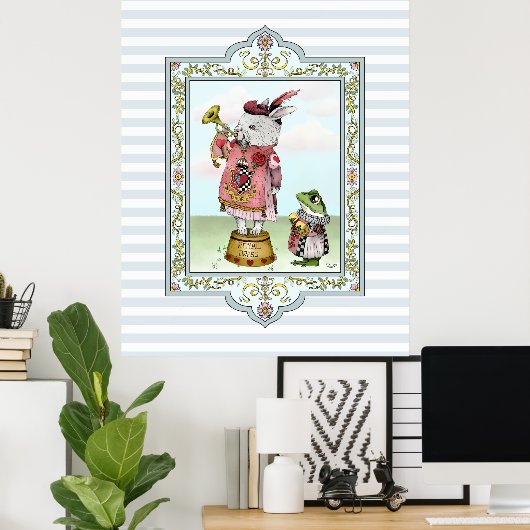 Cute Alice in Wonderland White Rabbit Easter Art Poster (Thuiskantoor)