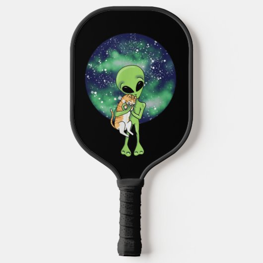 Cute Alien en Cat UFO Pickleball Paddle (Achterkant)