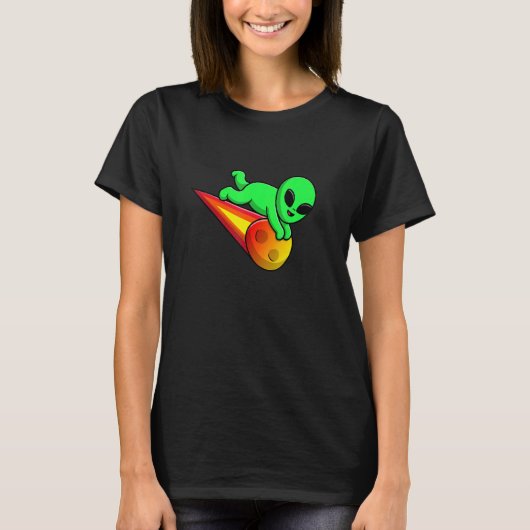 Cute Alien Flying with Meteorite Stone Asteroid UF T-shirt (Voorkant)