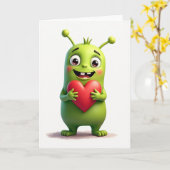Cute Alien Love Card Kaart (Gele Bloem)