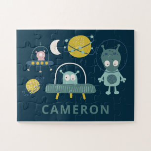 Cute Alien Space Planets Funny Blue, op maat gemaa Legpuzzel
