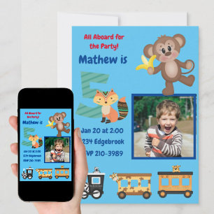 Cute All Aboard Oerwoud Theme 5th Birthday Party Kaart