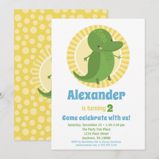 Cute Alligator Croc Anniversaire Invitation Garçon (Devant / Derrière)