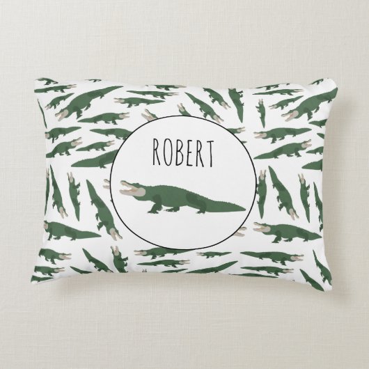 Cute Alligator Crocodile Pattern Custom Name Accent Kussen (Achterkant)