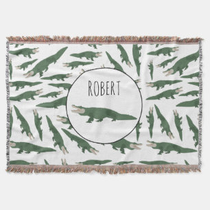 Cute Alligator Crocodile Pattern Custom Name Deken