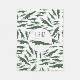 Cute Alligator Crocodile Pattern Custom Name Fleece Deken