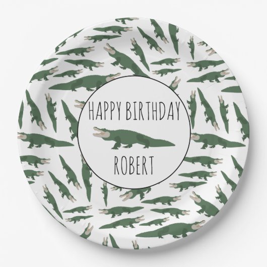 Cute Alligator Crocodile Pattern Custom Name Papieren Bordje (Voorkant)
