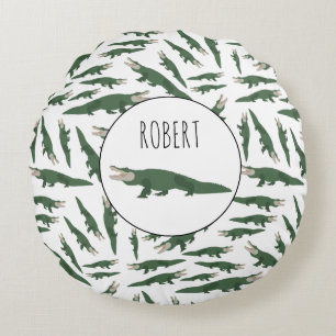 Cute Alligator Crocodile Pattern Custom Name Rond Kussen