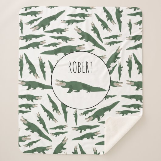 Cute Alligator Crocodile Pattern Custom Name Sherpa Deken (Voorkant)