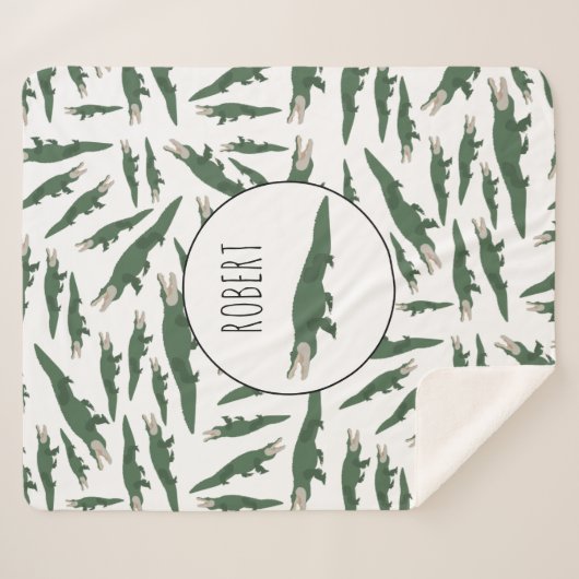 Cute Alligator Crocodile Pattern Custom Name Sherpa Deken (Voorkant (horizontaal))