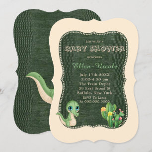 Cute Alligator Groene Cactus Baby Shower Uitnodigi Kaart