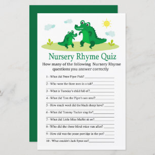 Cute Alligator Nursery Rhyme Quiz baby shower game