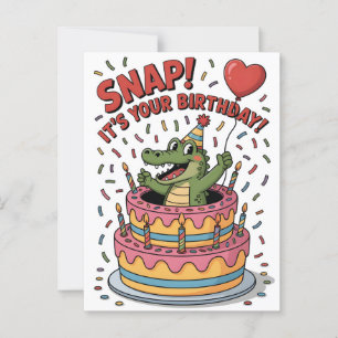 Cute Alligator Verjaardagstaart Feest Design Briefkaart