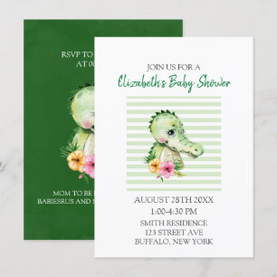 Cute Alligator Waterverf Hibiscus Baby shower Kaart