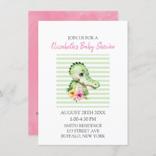 Cute Alligator Waterverf Hibiscus Baby shower Kaart