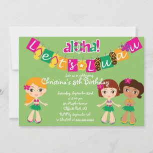 Cute Aloha Luau Invitations de fête d'anniversaire
