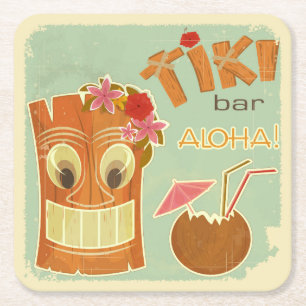 Cute Aloha Tiki Bar Pineapple Cartoon Vierkante Kartonnen Onderzetter